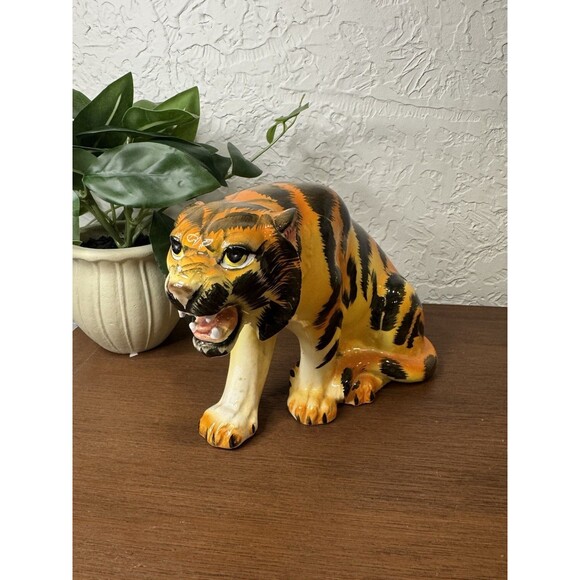 Vintage Wales Chinaware Porcelain Hand Painted Tiger Figurine Japan Large - Picture 1 of 10